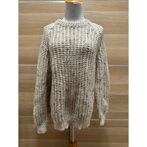HAND MADE Women's Beige Chunky Knit Pullover Sweater Size M
